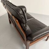 Vintage black leather Dreipunkt Scala design 2-seater sofa.