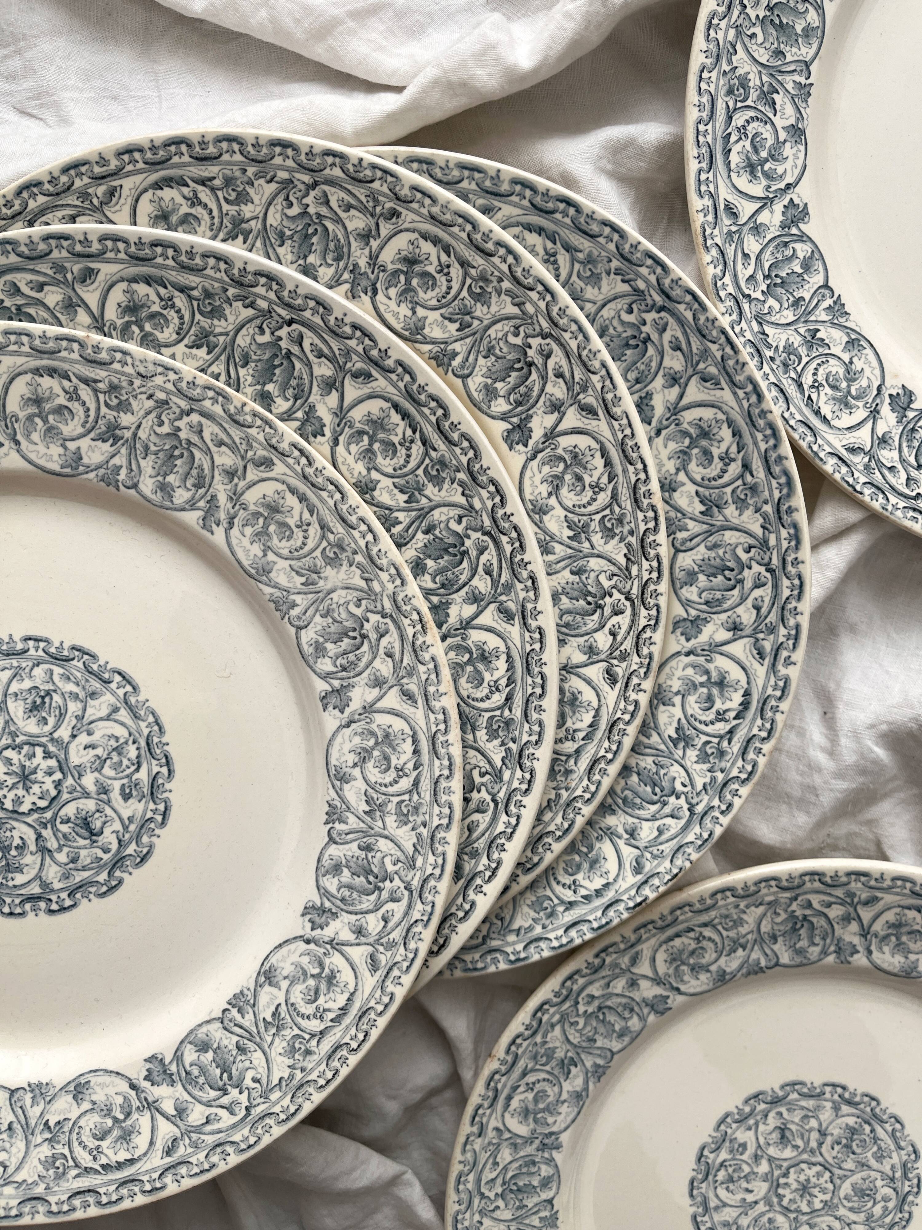 6 iron earthenware flat plates "Renaissance" Creil et Montereau