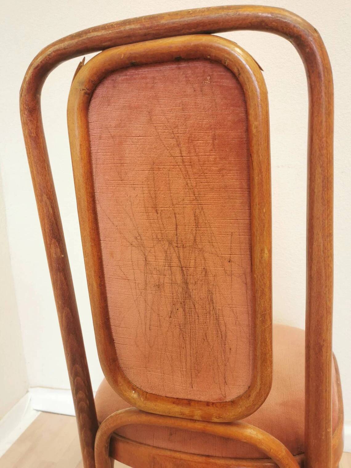 Vintage Thonet Style Bentwood Dining Chair: High Back, Cushioned Seat Pink