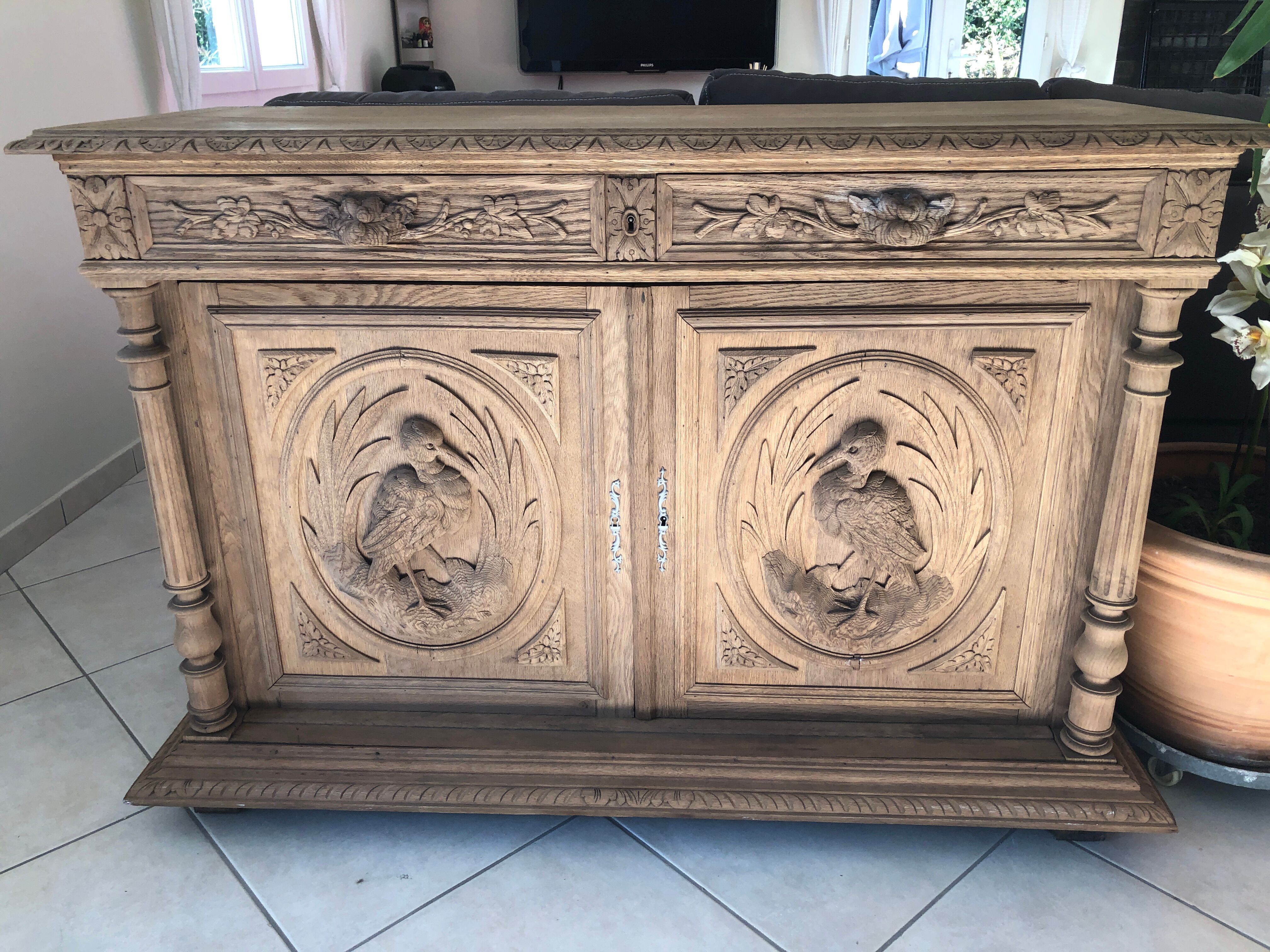 Antique carved and sandblasted sideboard