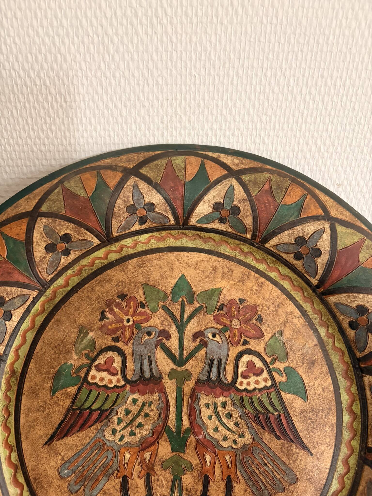 Ancien Plat Mural Montopoli Arno Italie 1930 Oiseau Majolica Toscane