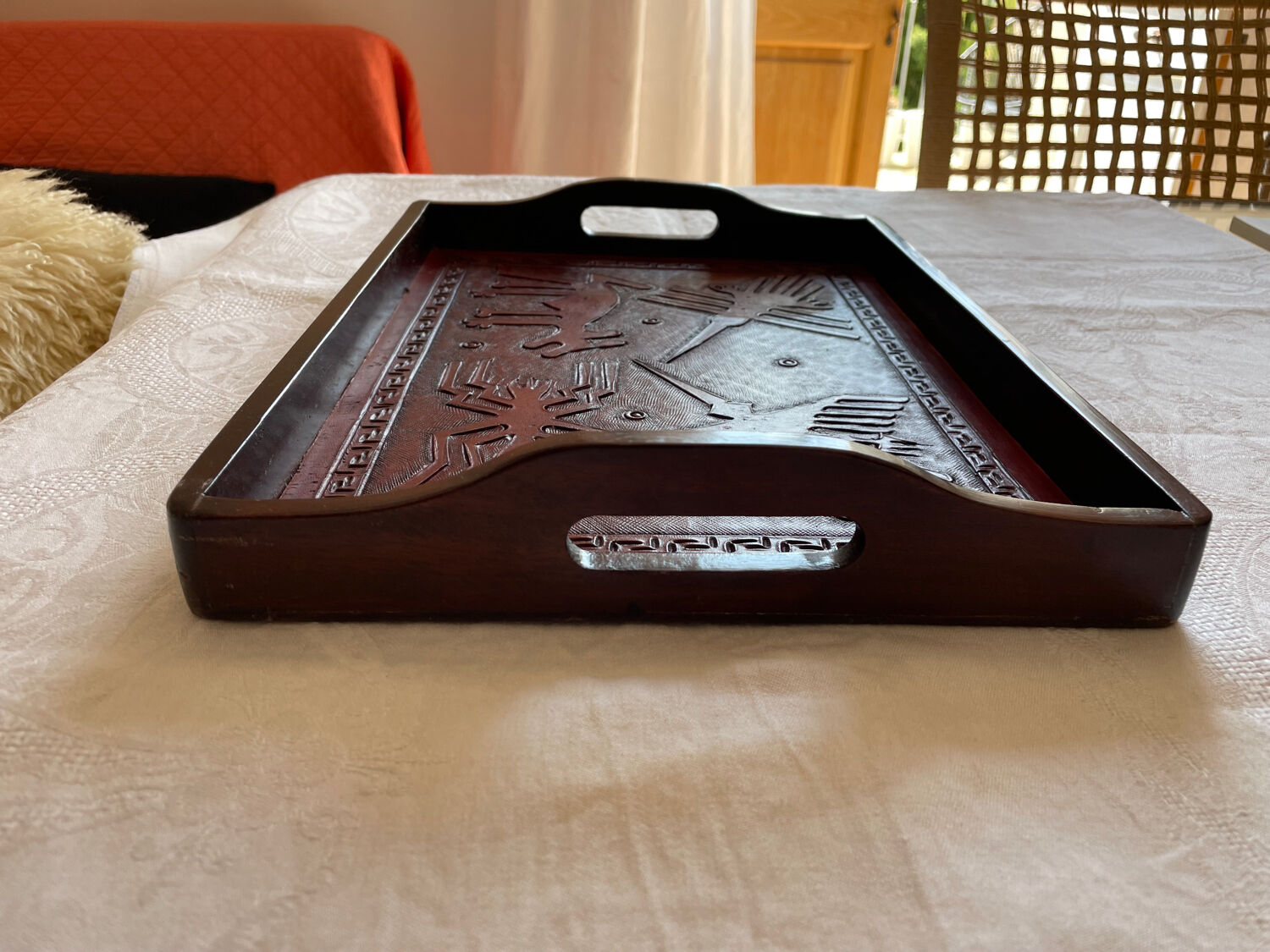 Wood and leather tray