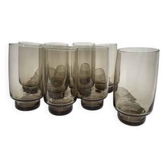 10 Verres à eau fumés brun 70´s