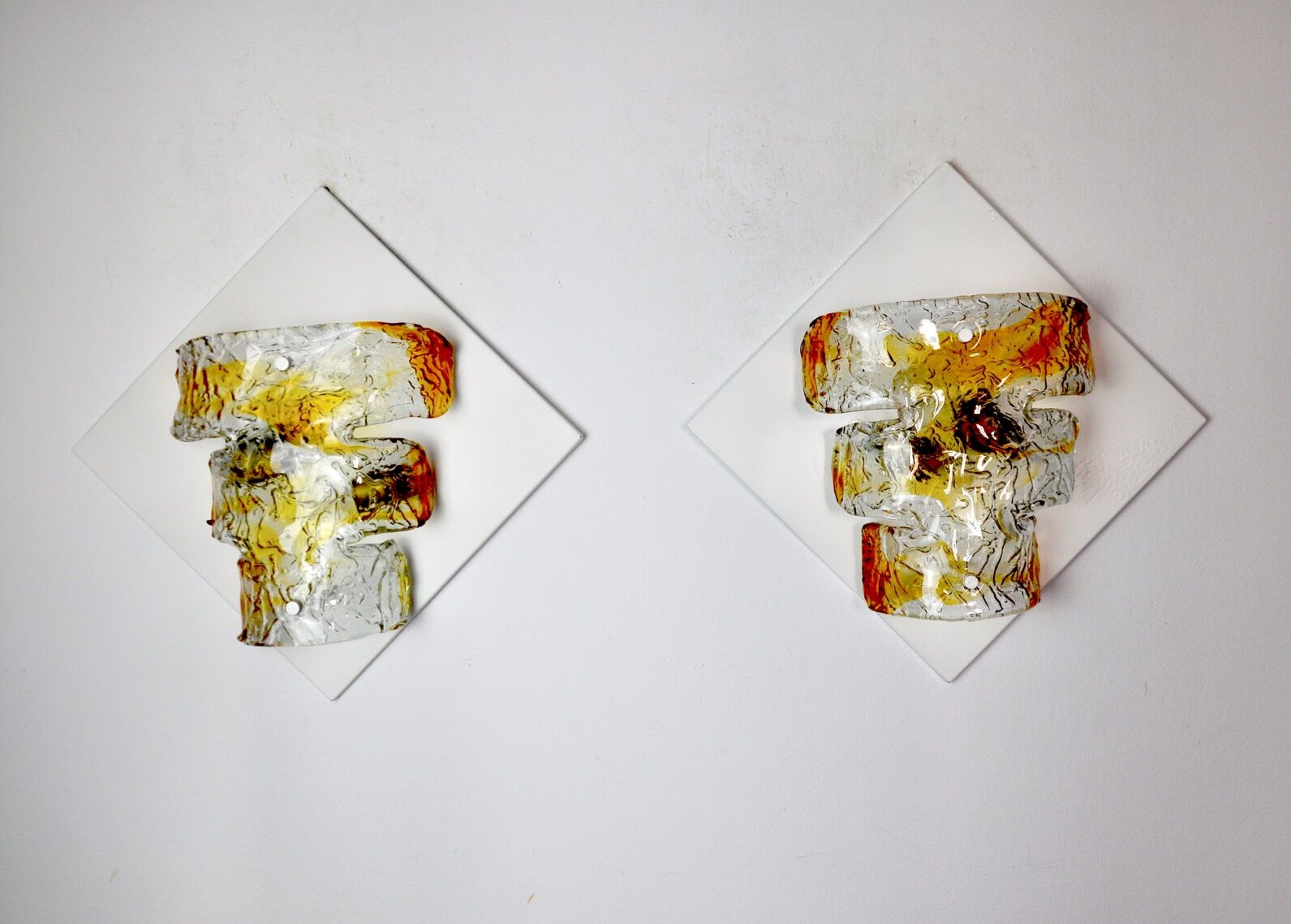 Paire d'appliques murano mazzega, verre soufflé murano orange, italie, 1960