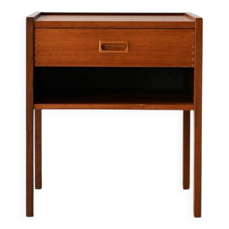 Table de chevet vintage scandinave en teck avec contraste géométrique