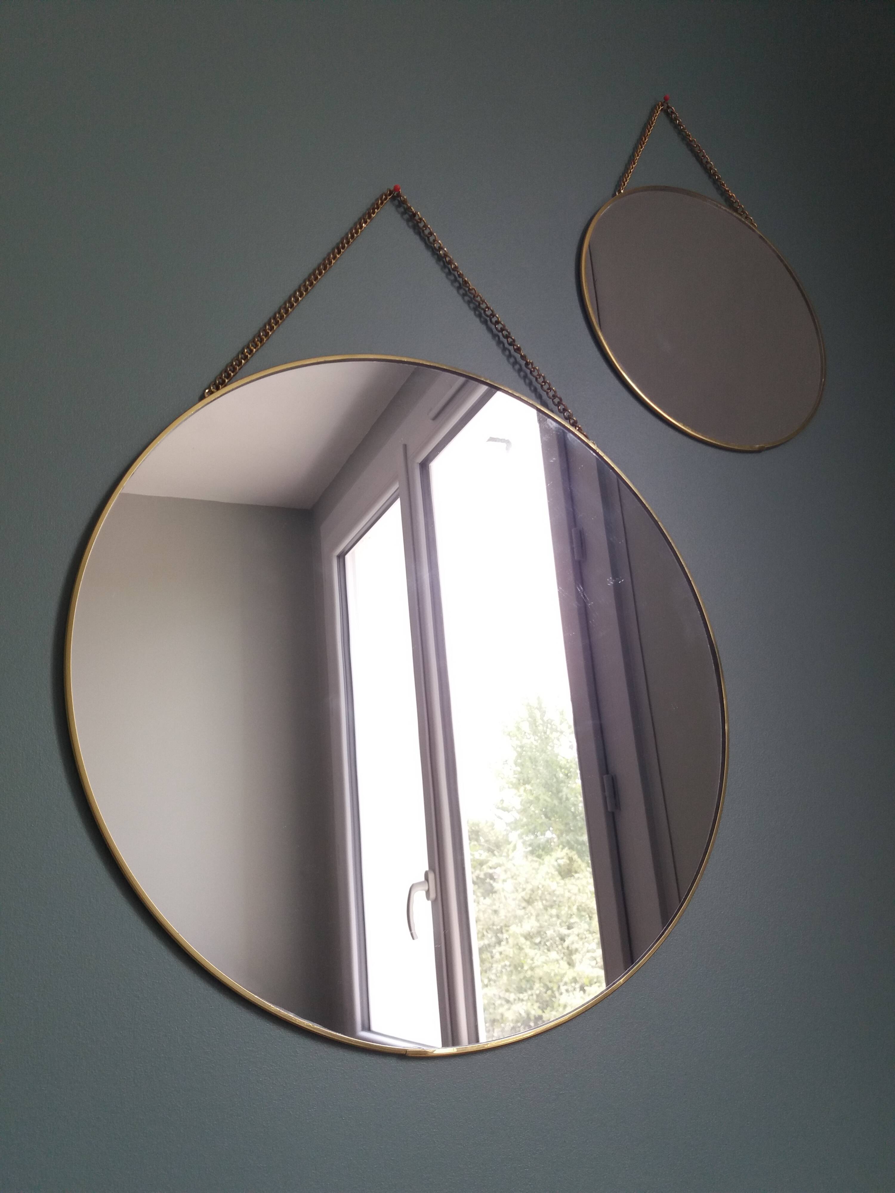 3 miroirs ronds métal doré, diametre 35, 30 et 20 cm