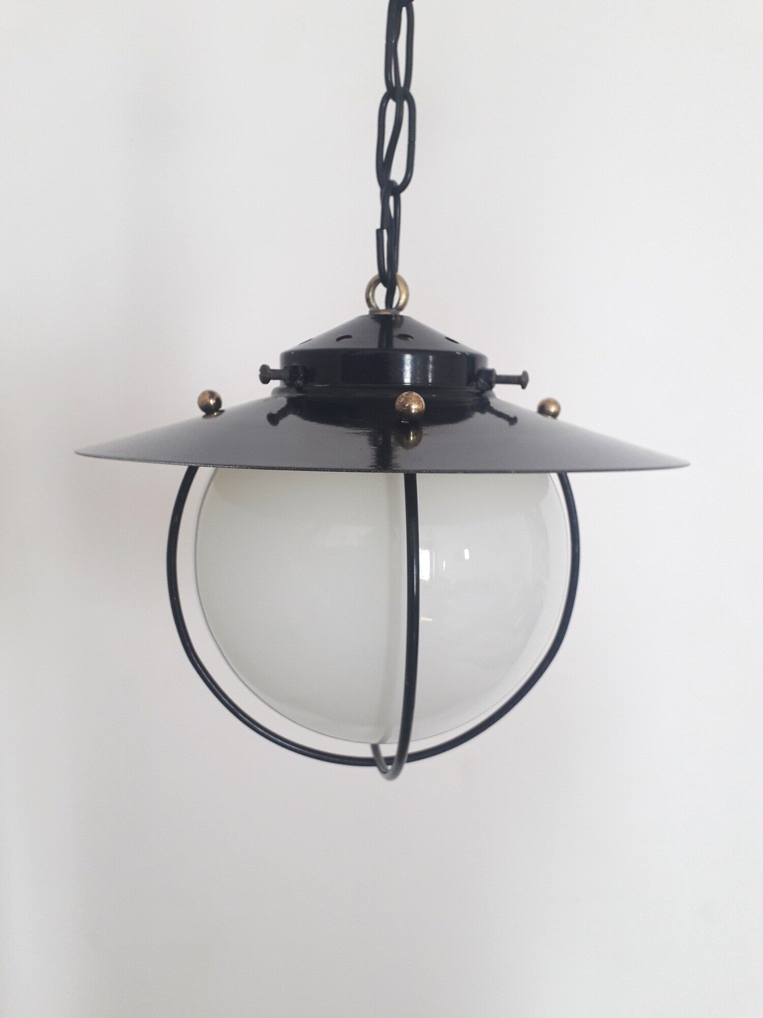 Old entrance hall suspension - opaline and black lacquered metal - 1960