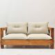 Solid oak seating ensemble rebuilt in 100% virgin wool — two sofas and loun