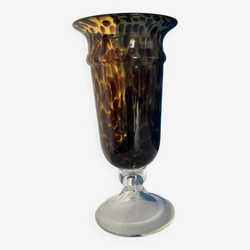 Vase medicis en verre soufflé couleur ecaille 1970