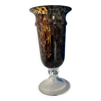 Vase medicis en verre soufflé couleur ecaille 1970
