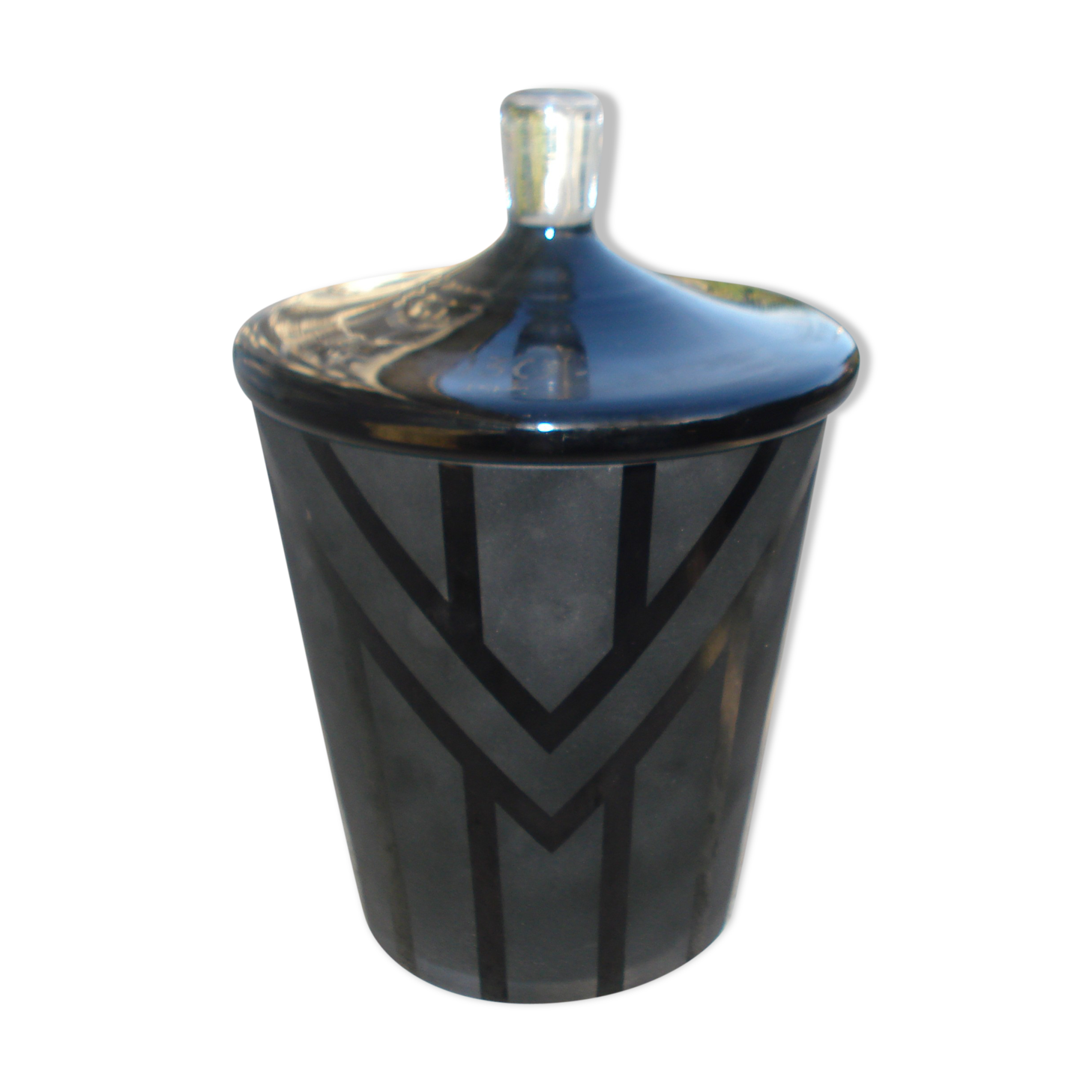 Covered cubist glass pot La Coupole Brasserie Paris 1930 signed Riecke