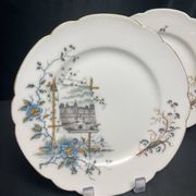 Pair of Hache Jullien plates, fine earthenware, castle decor, early 20th century