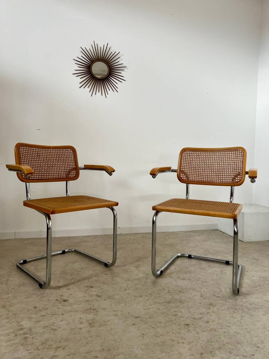 Lot 2 vintage Cesca B64 armchairs design Marcel Breuer 1970 Made in Italy light wood