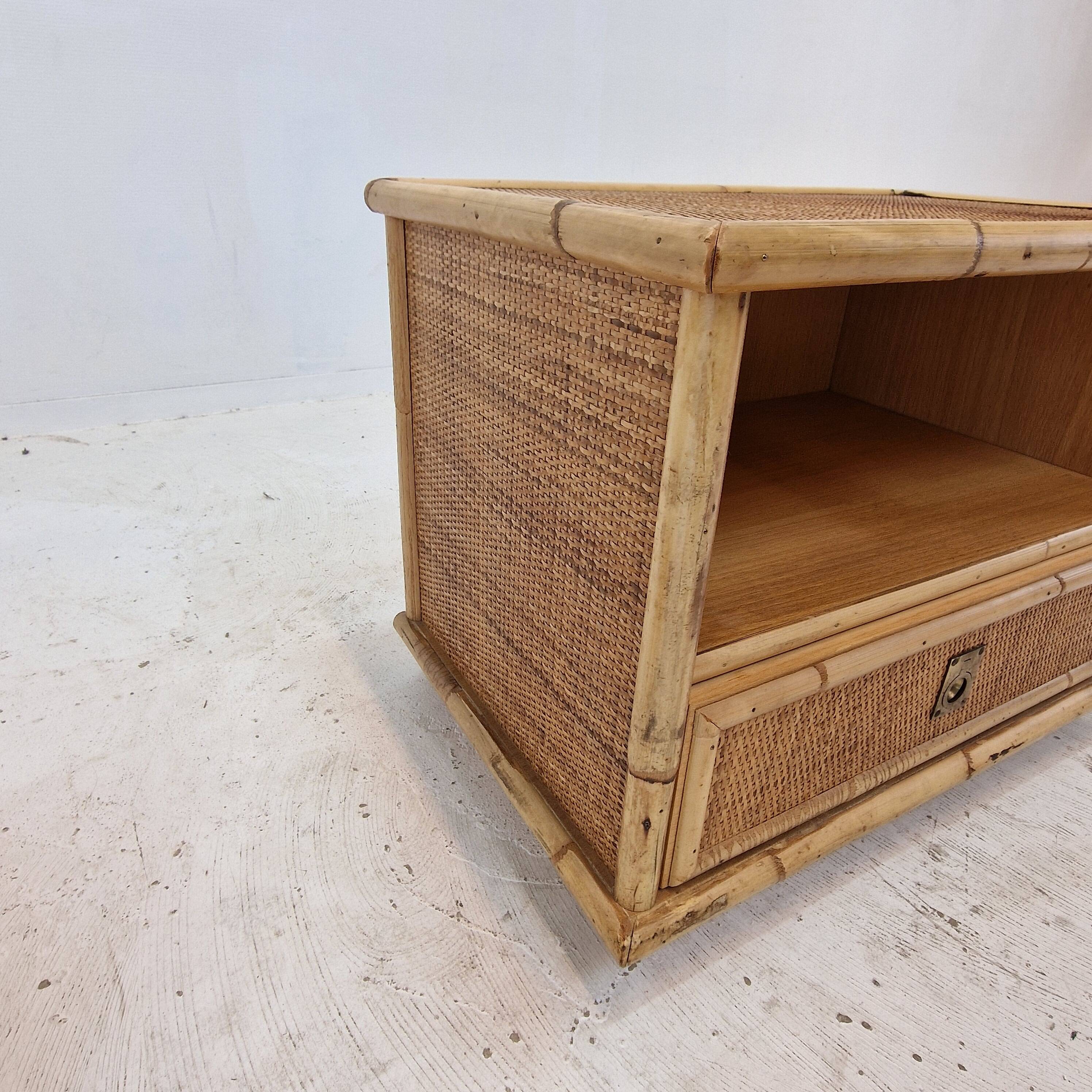 Bamboo and Rattan Pair of Bedside Tables Nightstands by Dal Vera, Italy 1970s