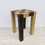 Vintage solid wooden side table chess style , 1970s