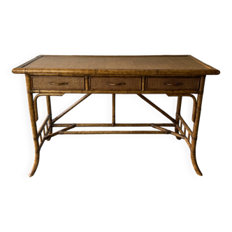 Vintage Mid-century bamboo rattan console table / writing table / desk