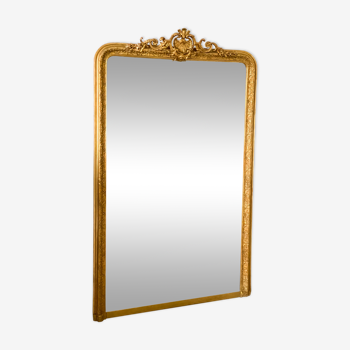 Miroir ancien Louis Philippe doré à fronton