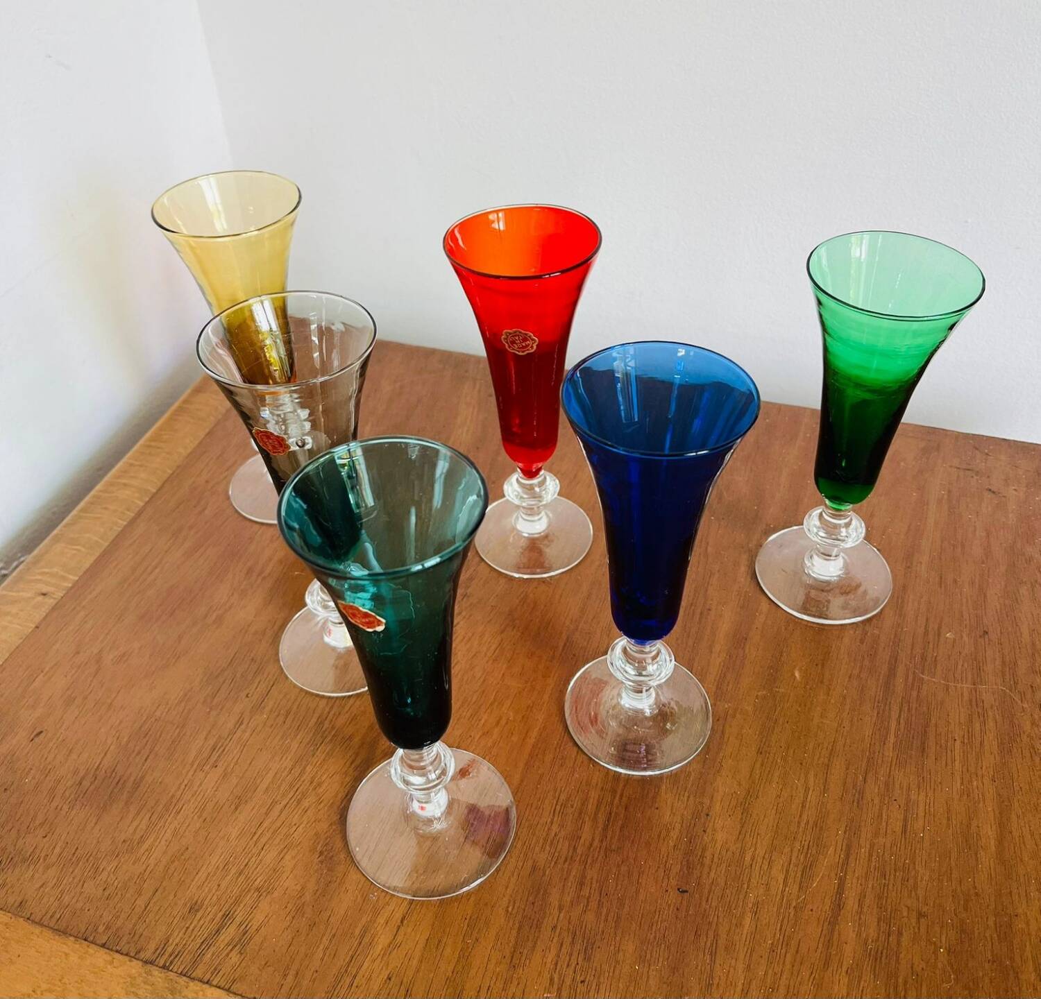 6 colorful Italian champagne flutes from the 50s