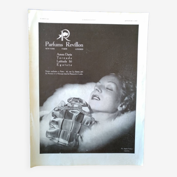 Une publicité papier revue 1937 parfums Revillon illustration femme