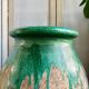 Biot jar, plant pot in beige and green glazed ceramic