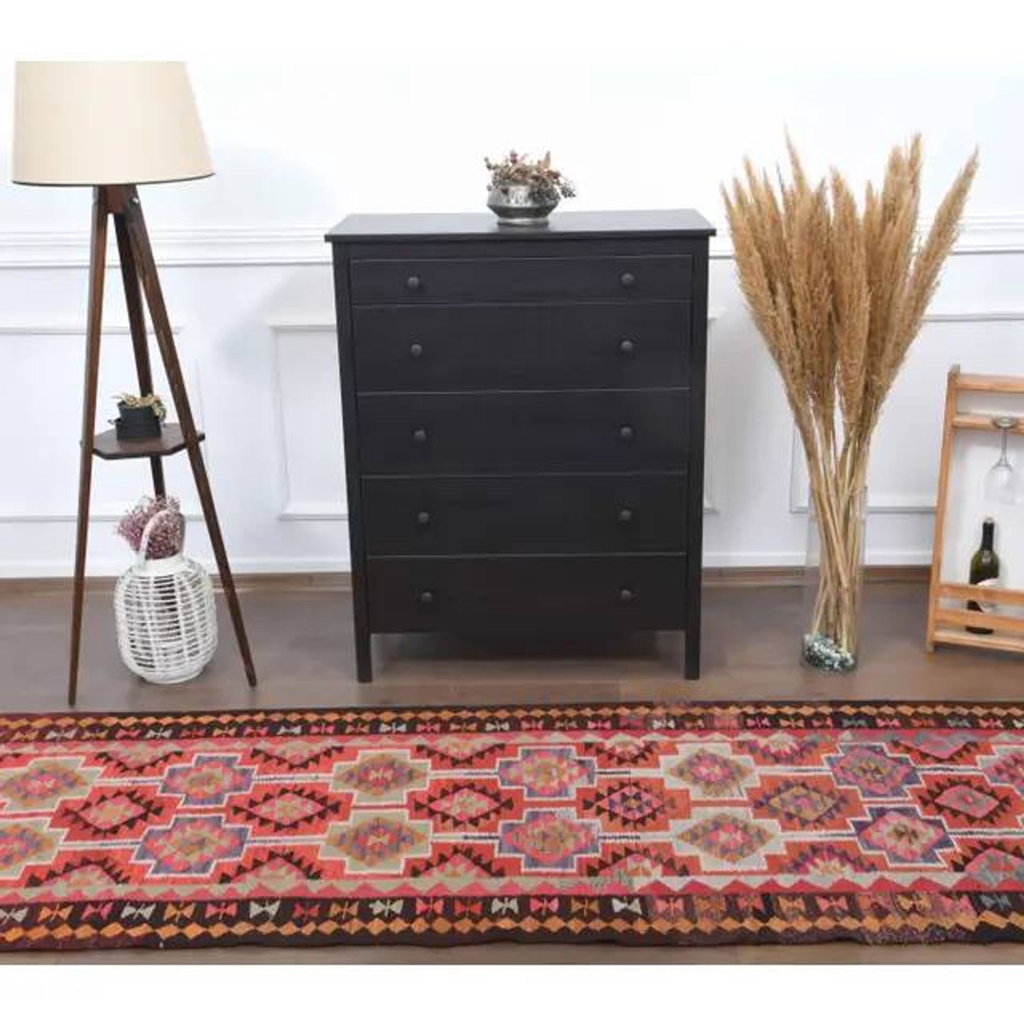 1970s Vintage Turkish Hand-Knotted Wool Cotton Red Runner Rug 94x347