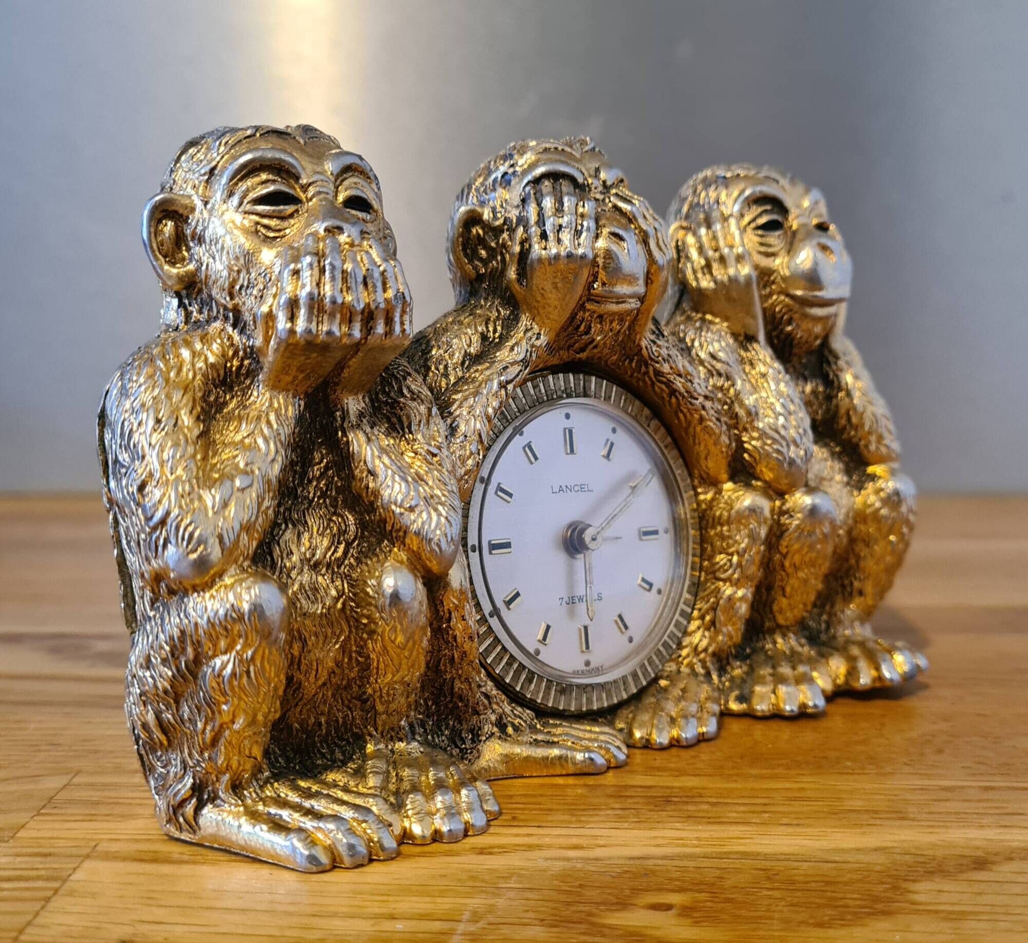 Clock / alarm clock vintage lancel model "the three monkeys of wisdom" very rare!
