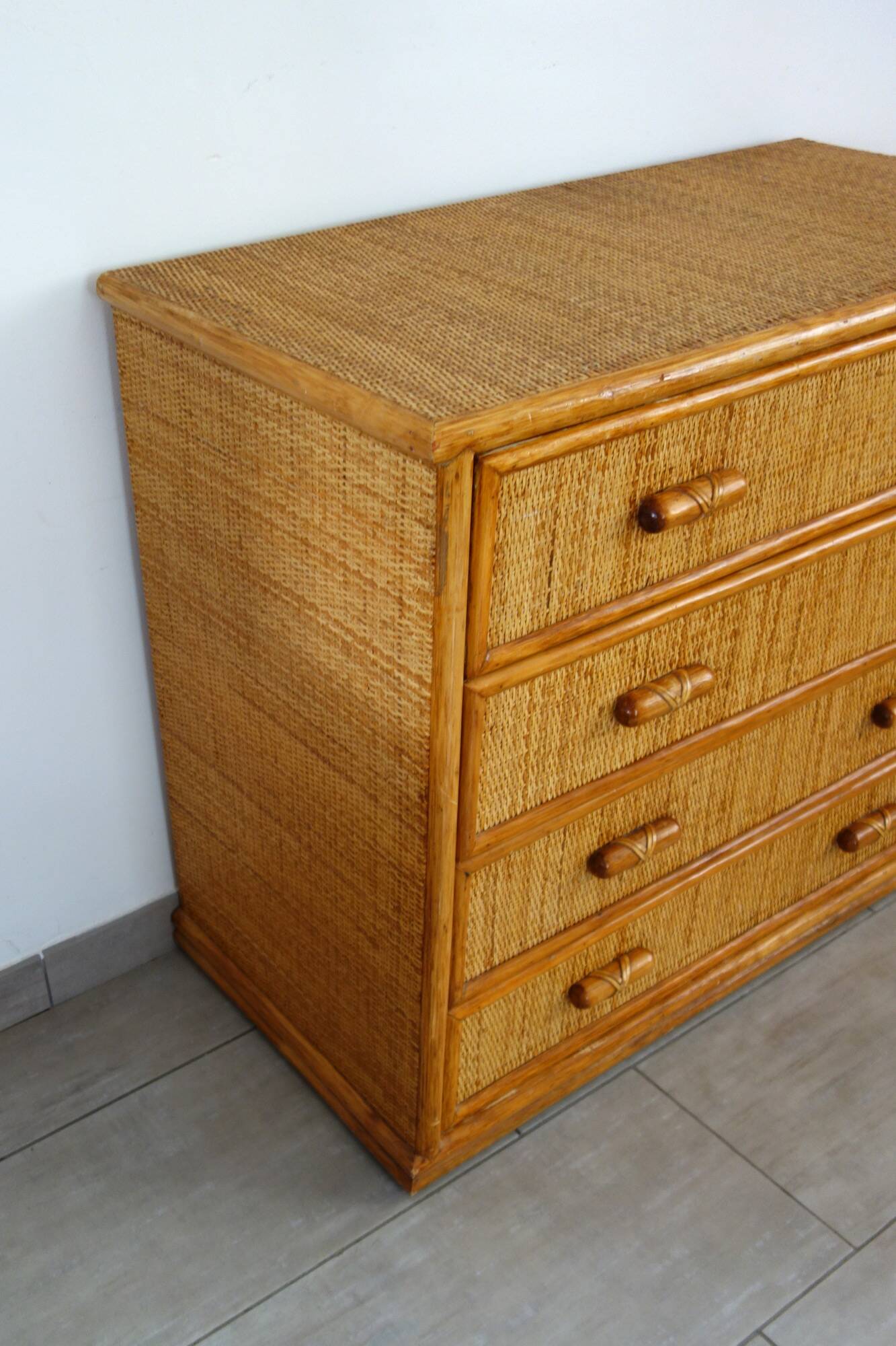 Vintage rattan chest of drawers