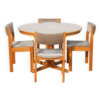 Table ronde bois et ses 4 chaises Self, table à manger, meuble de salon
