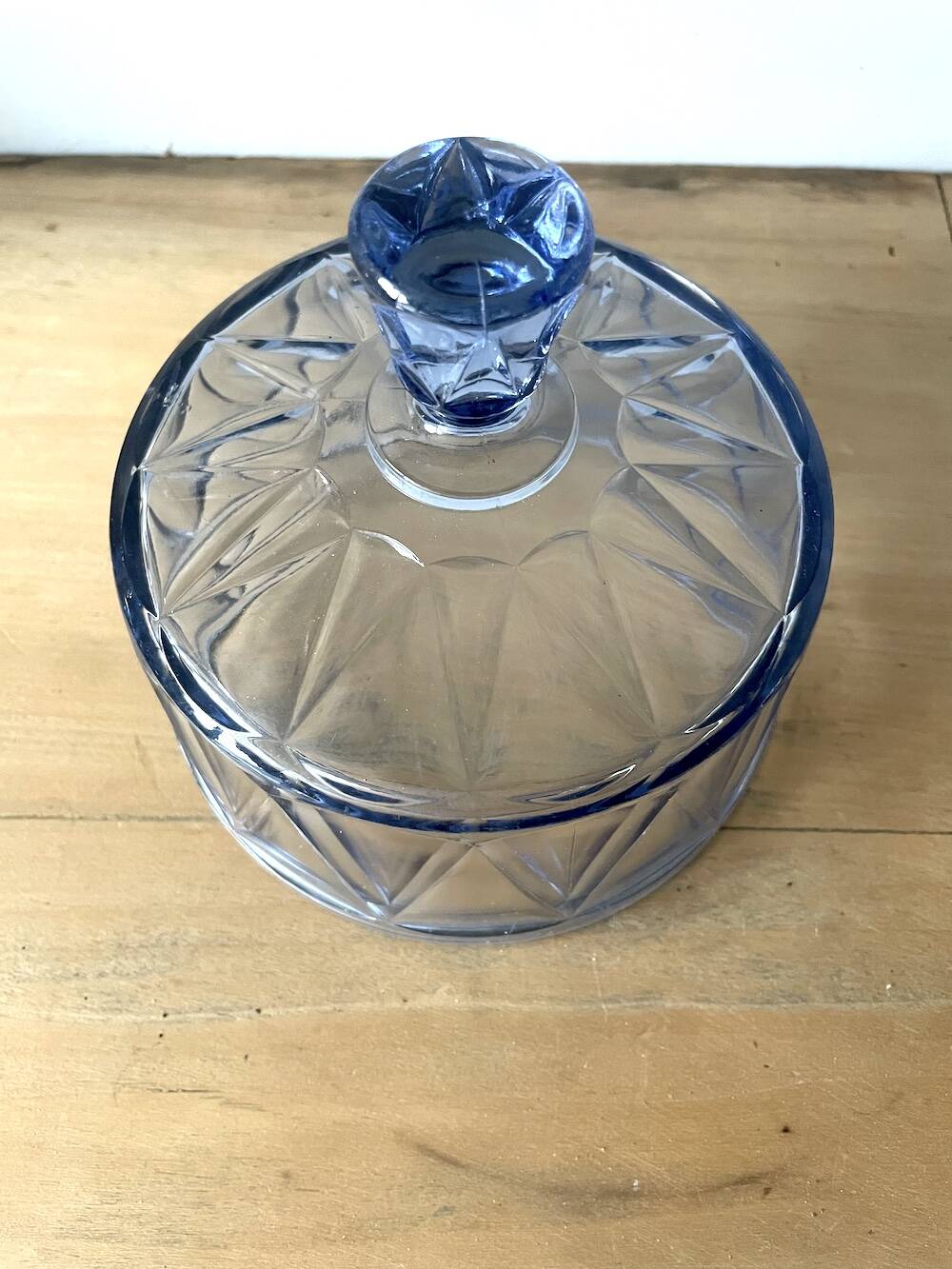 Blue Molded Pressed Glass Cheese Cloche