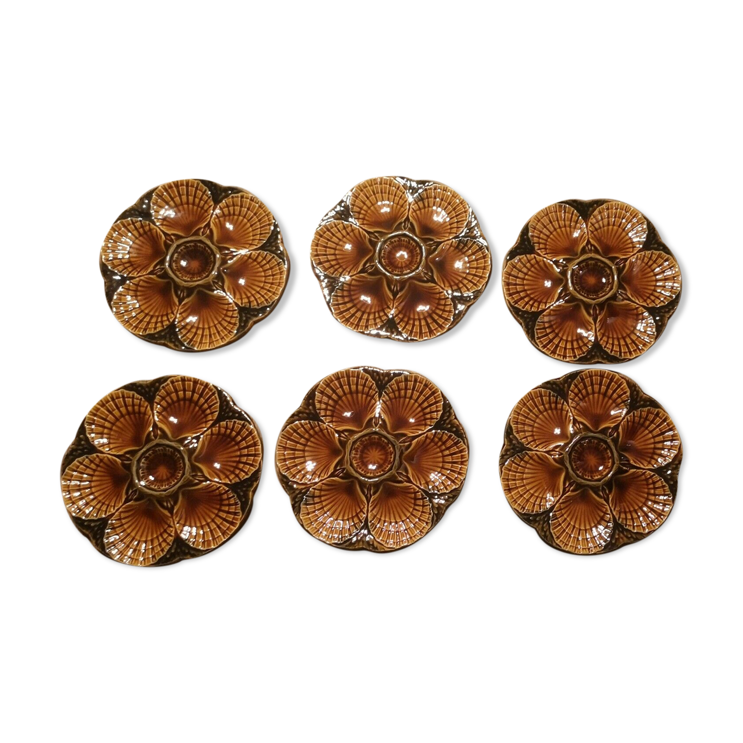Series of 6 plates with oyster shells in Sarreguemines earthenware