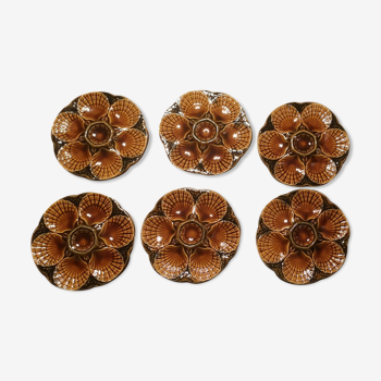 Series of 6 plates with oyster shells in Sarreguemines earthenware