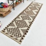 3x10 Brown Cream Kilim Runner Rug 82x320Cm