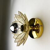 Pair of lotus flower wall sconces, mother-of-pearl petals & gilt brass, Italy, 1970s
