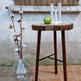 Brutalist tripod high table in wood and metal, 74 cm
