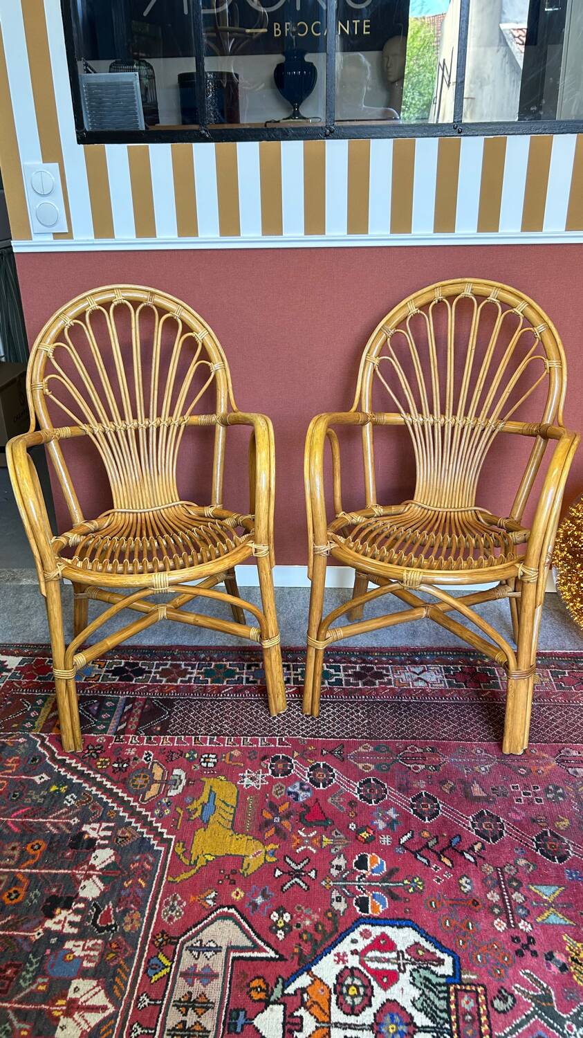 2 vintage rattan armchairs