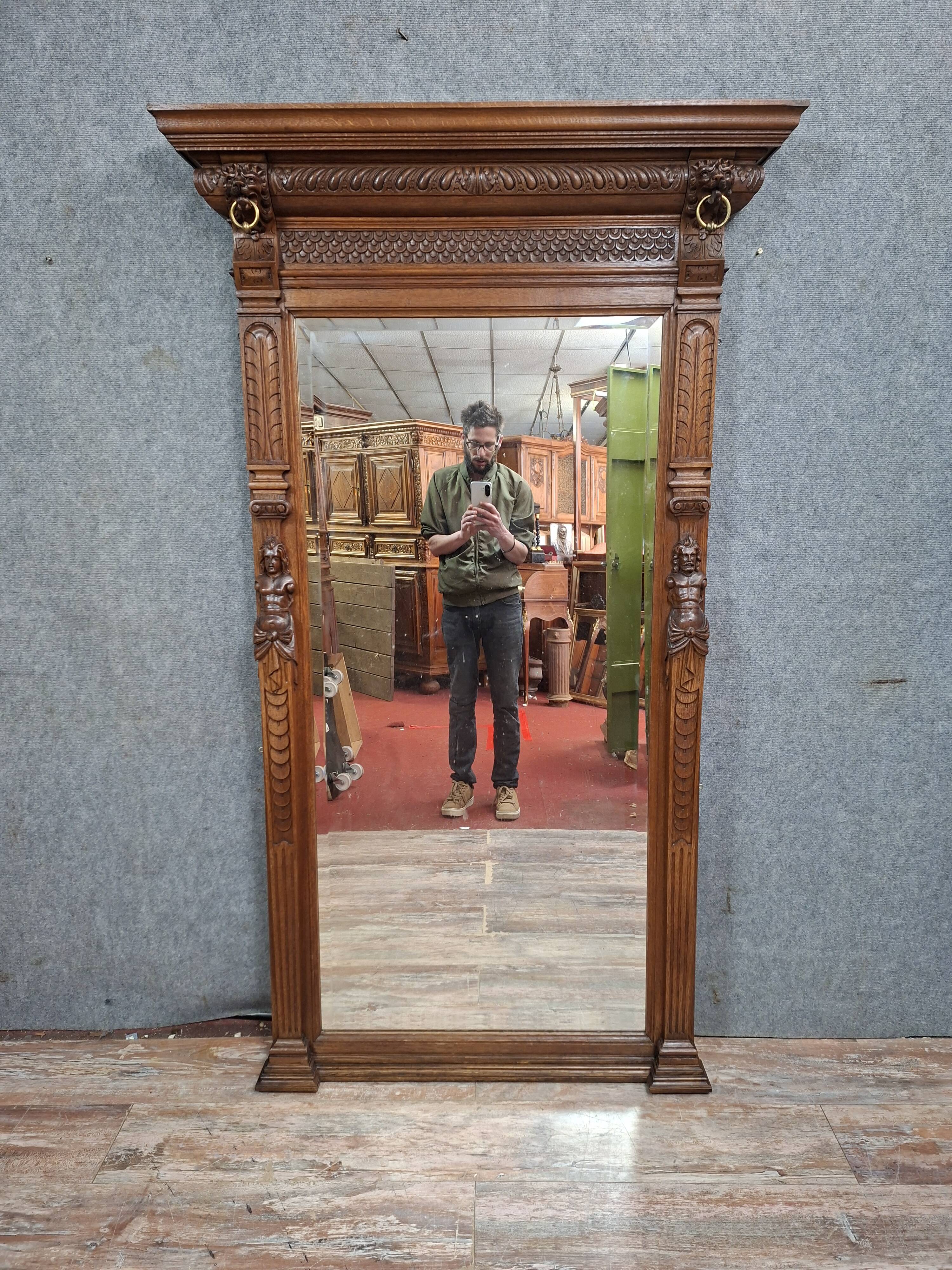 carved oak fireplace mirror, Renaissance, dating from the late 19th century