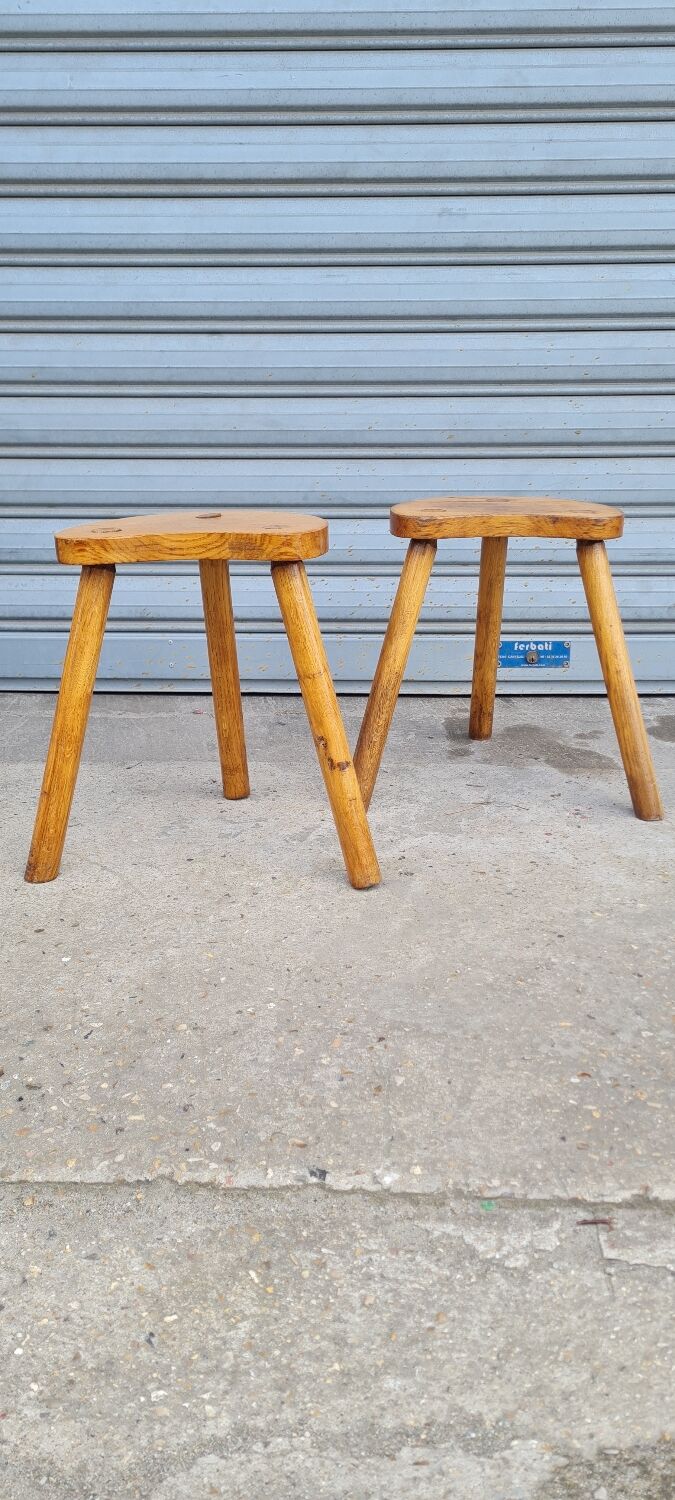 Pair of tripod stools in solid wood