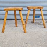 Pair of tripod stools in solid wood