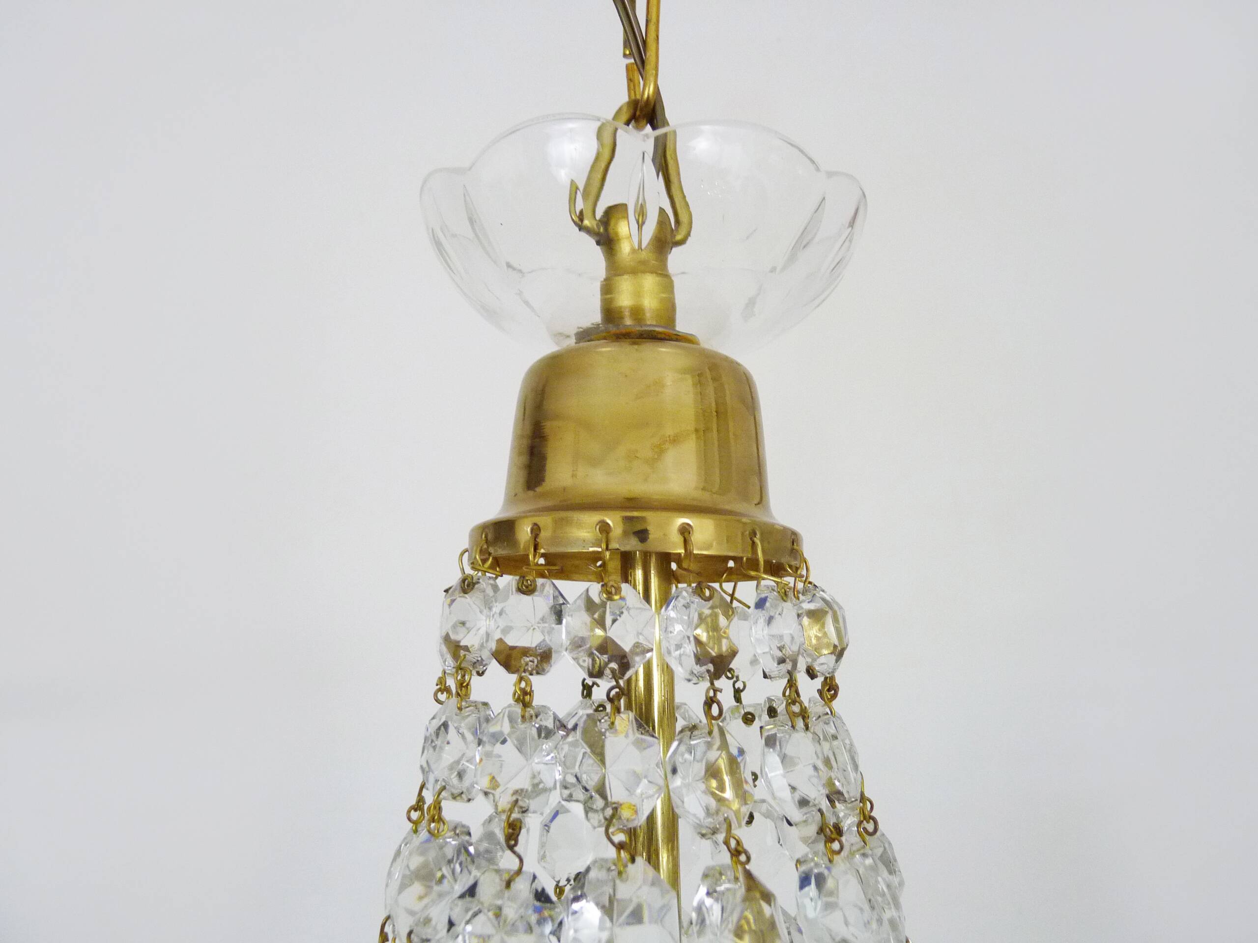 Antique hot air balloon chandelier with glass pendants. 1950s-1960s