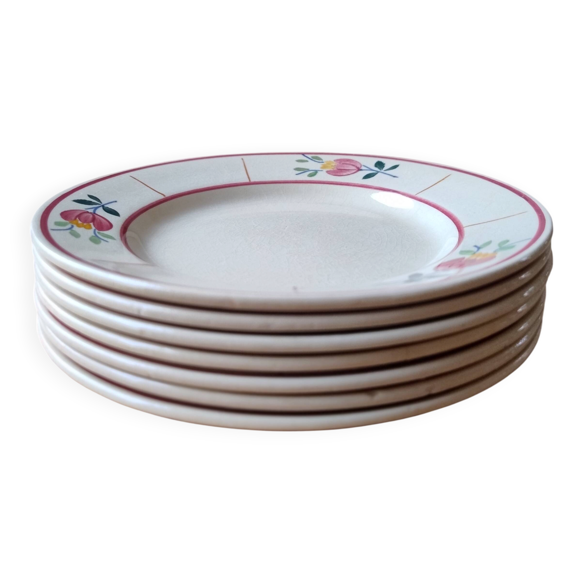 Set of 7 vintage dessert plates in Gien earthenware, model Jacqueline.