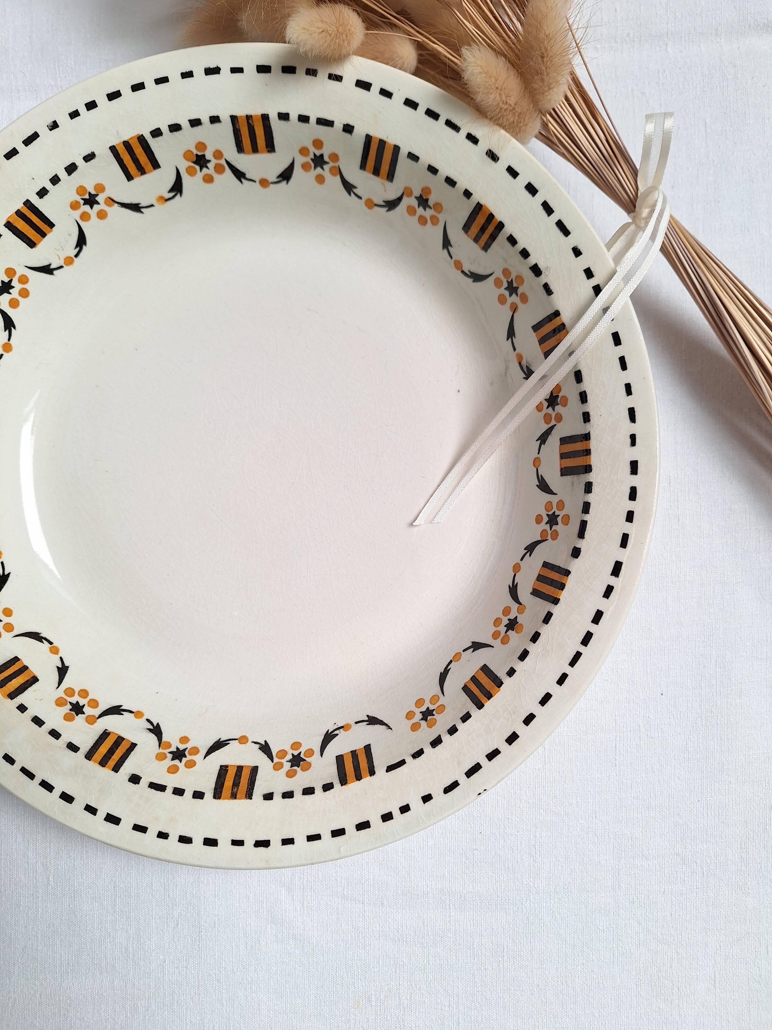 Plat creux Gien orange et noir modèle 456