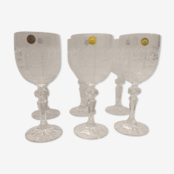 Set of six bohemian crystal wine glasses