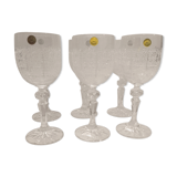 Set of six bohemian crystal wine glasses