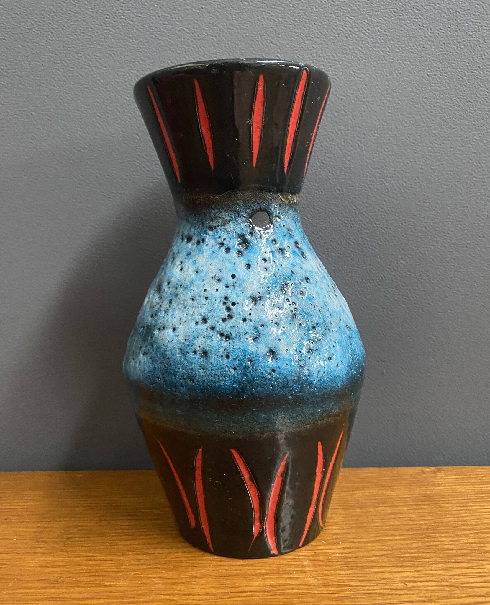 West Germany vase by Scheurich model 523-21 blue, black and red
