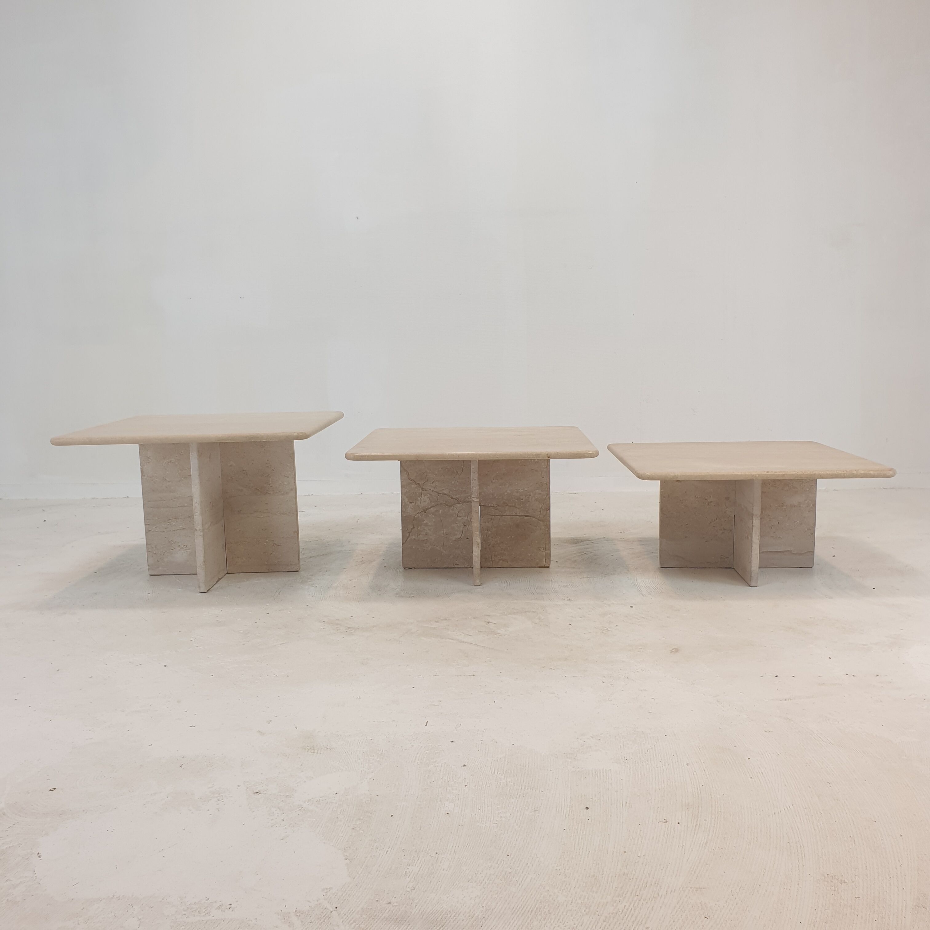 Set of 3 italian travertine coffee or side tables, 1980s