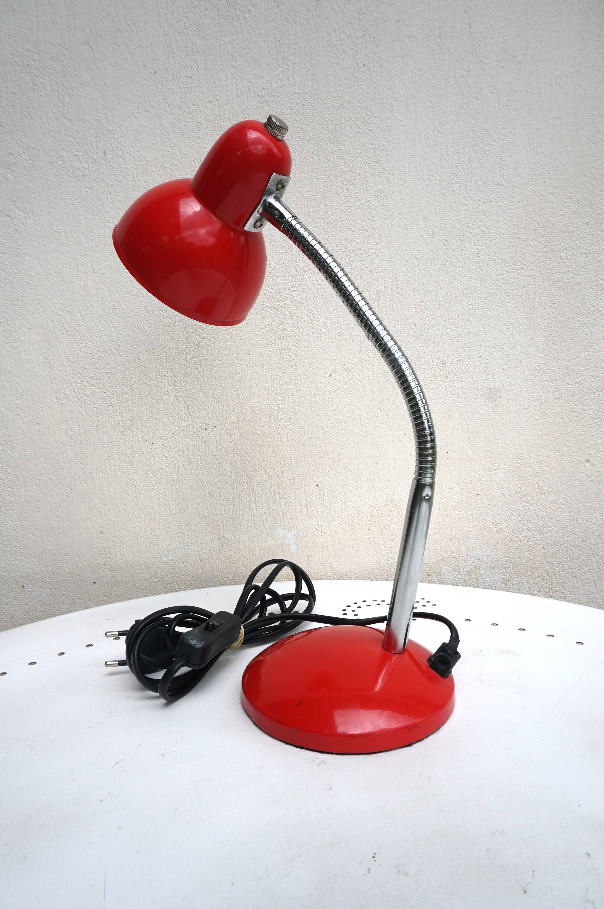 Red flexible metal desk lamp from the 60s