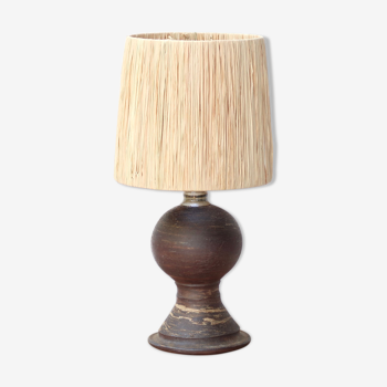 Lampe en céramique, abat jour en raphia, années 60