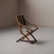 Foldable chair in solid wood and striped fabric, circa 1900.