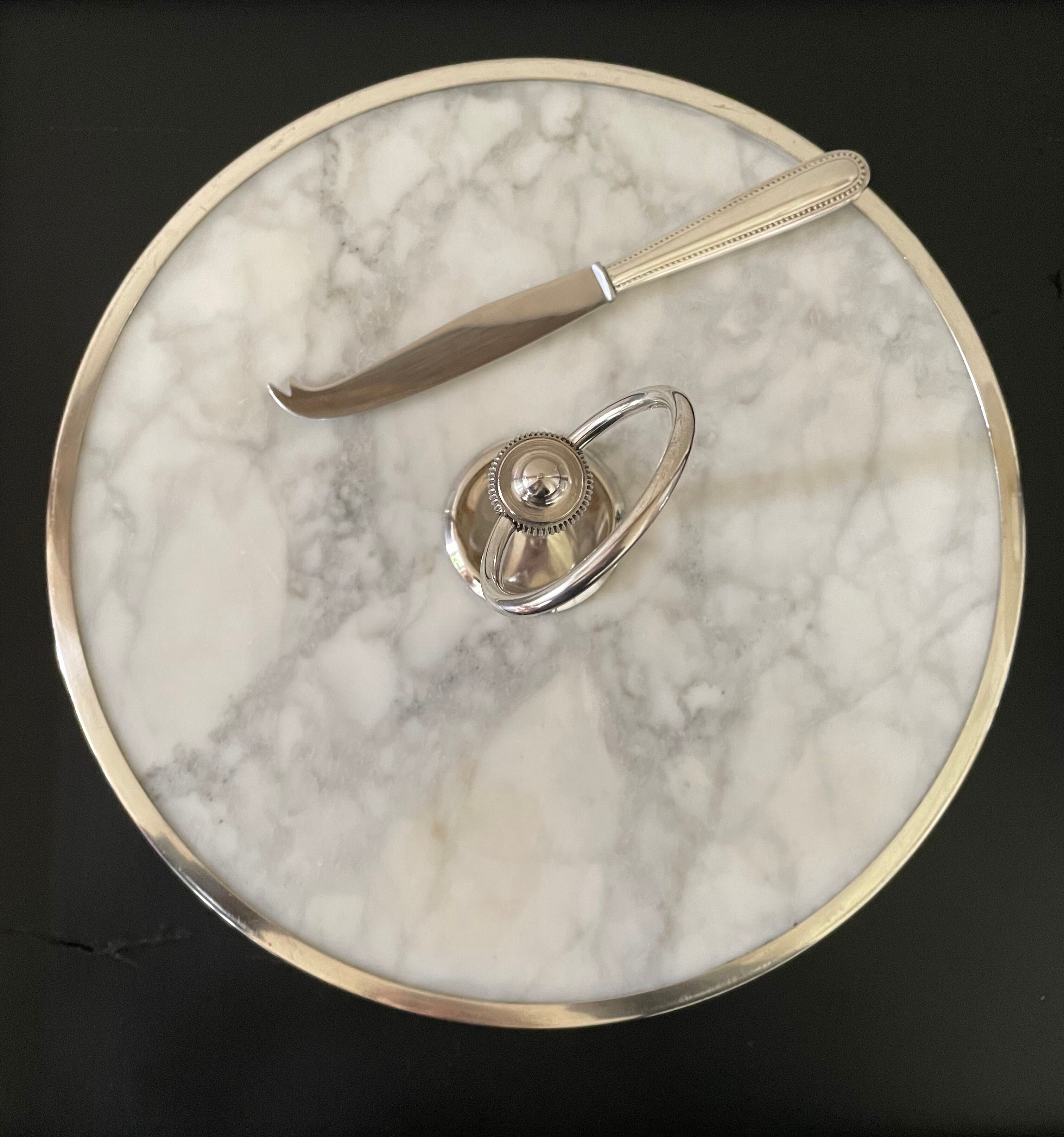 Marble cheese platter and silver metal 1970
