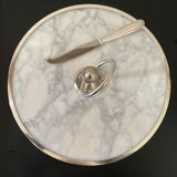 Marble cheese platter and silver metal 1970